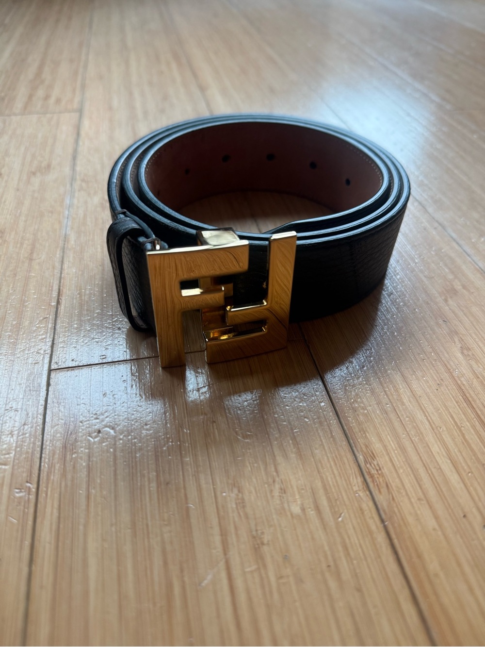 Fendi FF Gold Buckle Dark Brown Belt